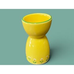 !985 Teleflora Ceramic Bright Yellow Double Coddler Egg Cup Sunny Daisy Vintage